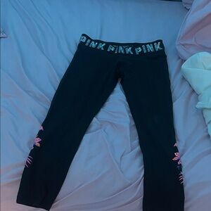 PINK Victoria's Secret Black Leggings with Vibrant Details